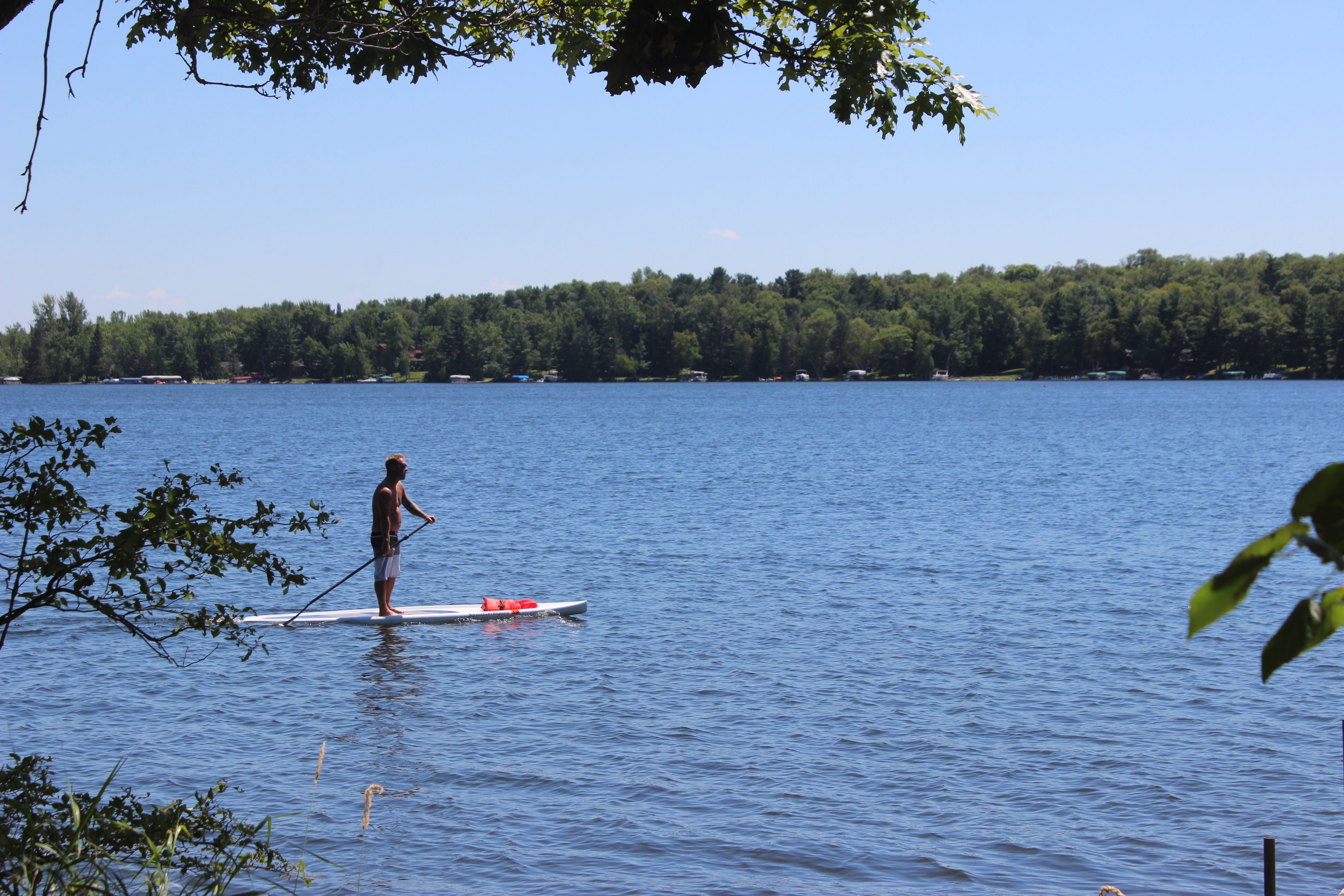 Standing on a paddle board