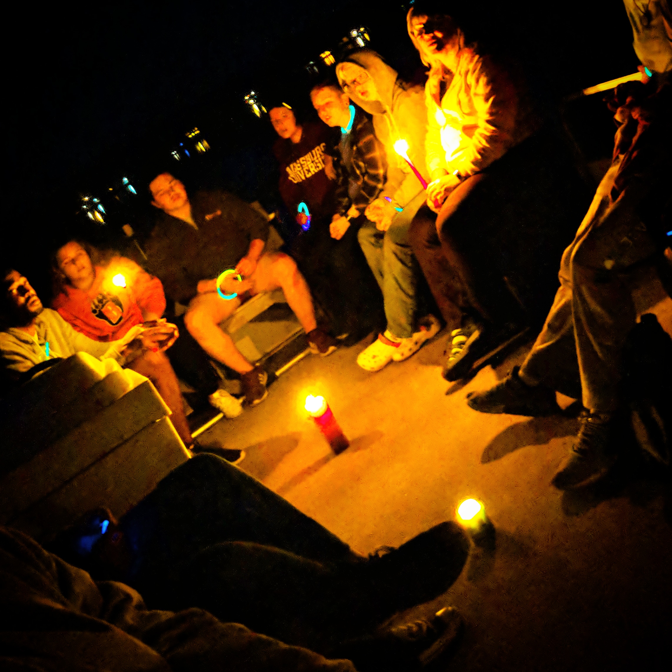 Candles at night on the pontoon boat