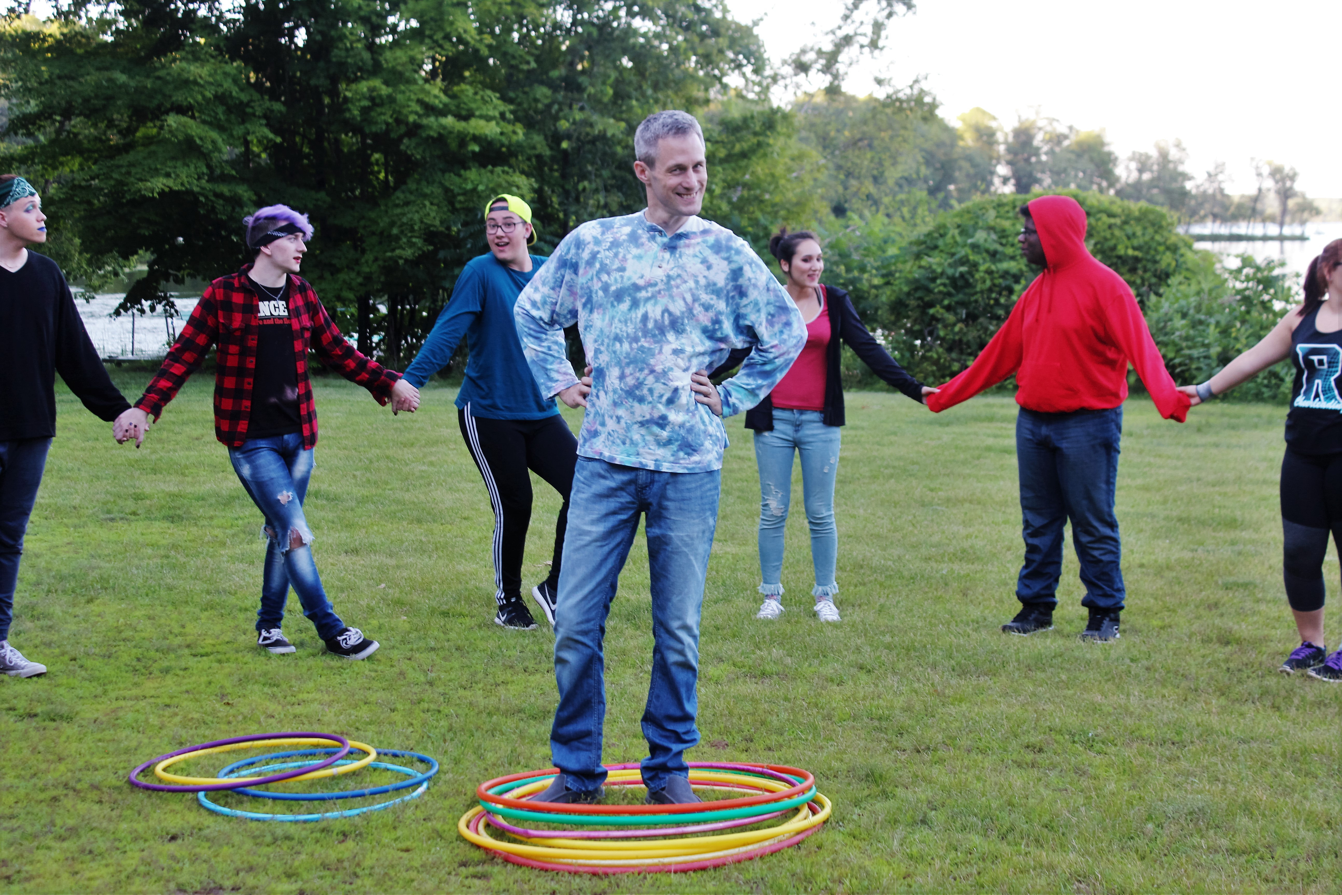 Ross swinging the hula hoop